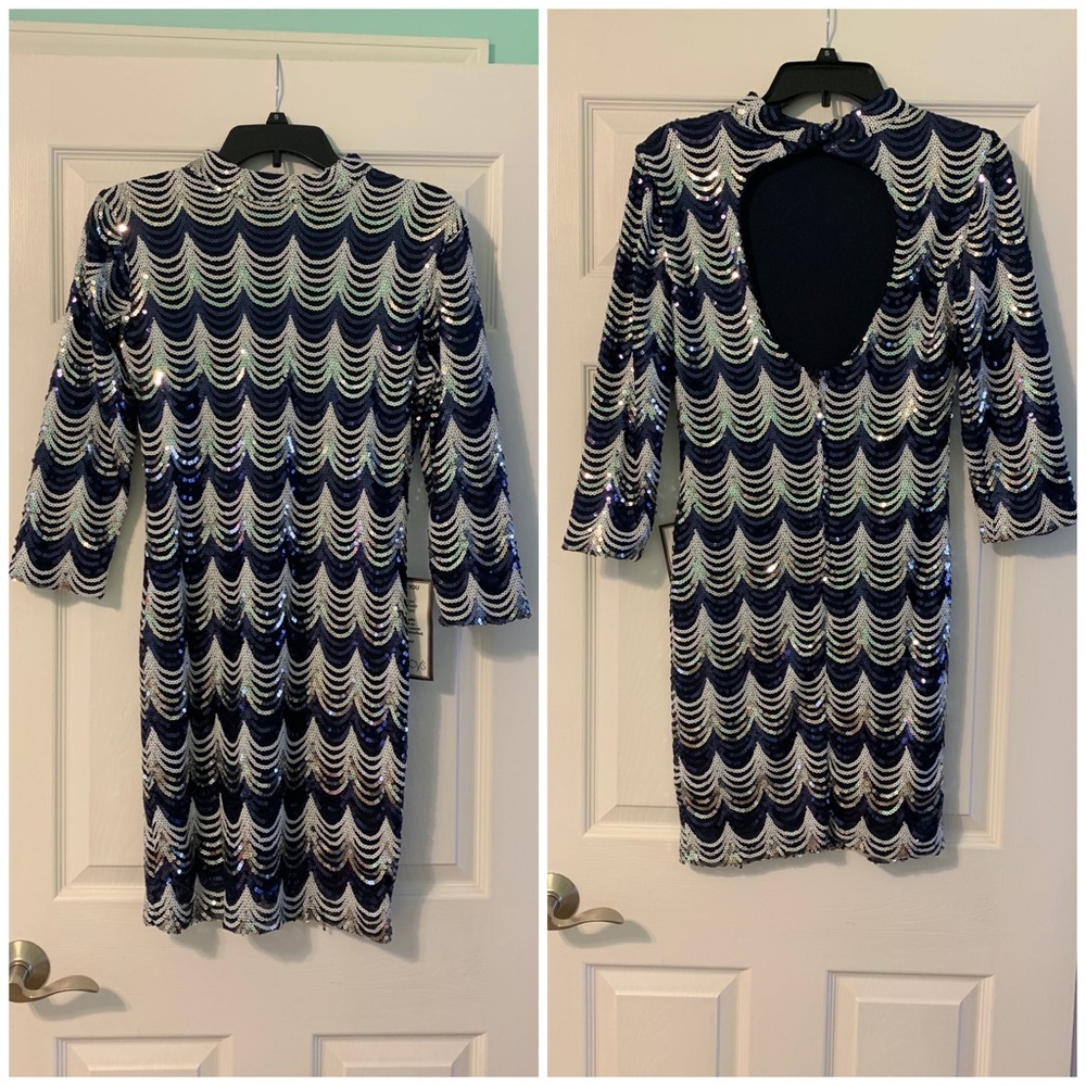 Navy & White Sequined Dress